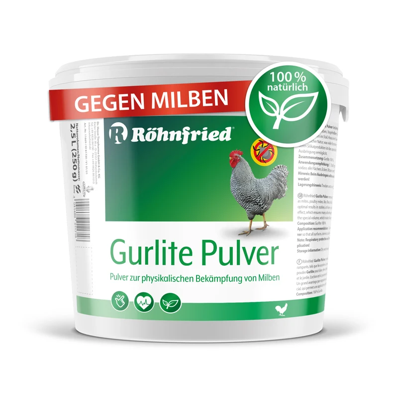 Gurlite® Pulver Effektiver Schutz gegen rote Milbe, Vogelmilben, Läusen, Flöhe, Zecken & Parasiten von Röhnfried