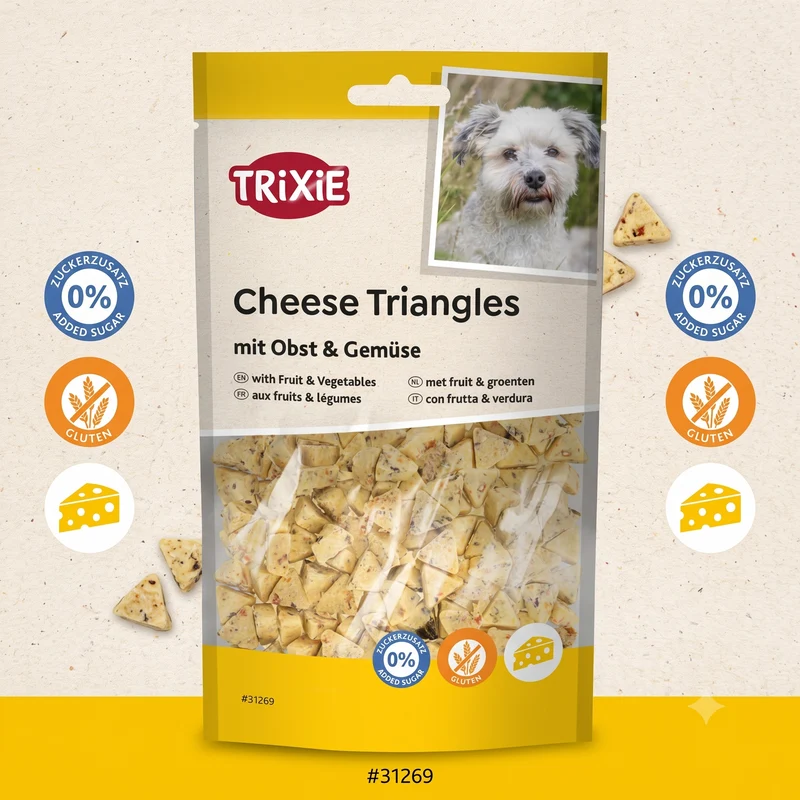 TRIXIE Cheese Triangles mit Obst & Gemüse – Vegetarischer Hundesnack & Leckerbissen