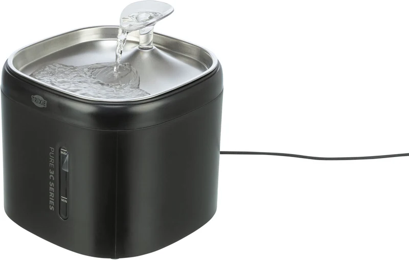 TRIXIE Aqua Pure Trinkbrunnen für Hunde & Katzen – Edelstahlschale, 2 L, Wasserstandsanzeige