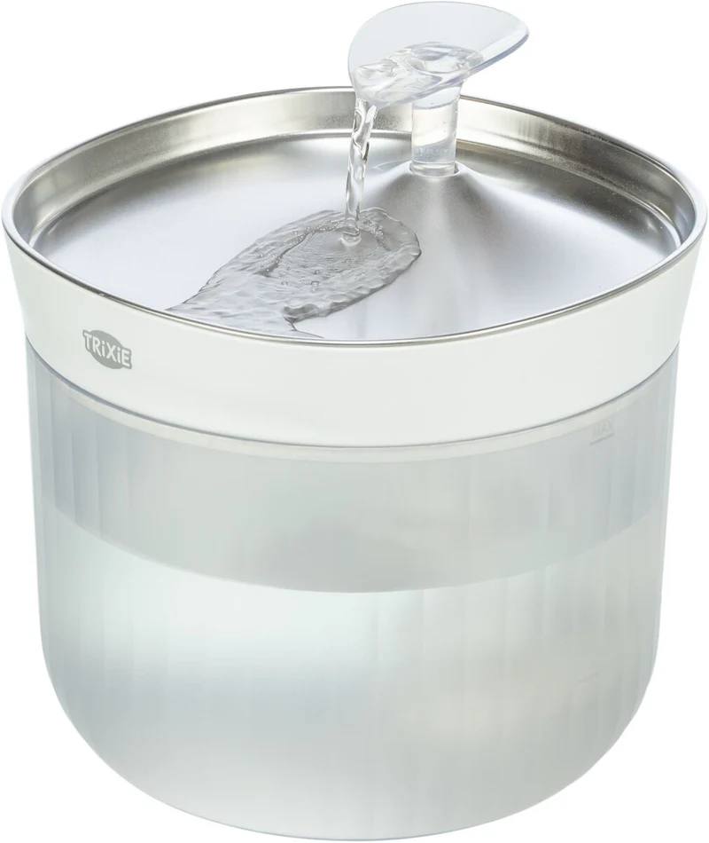 TRIXIE Aqua Clear Trinkbrunnen für Hunde – Edelstahlschale, 2,5 L, USB
