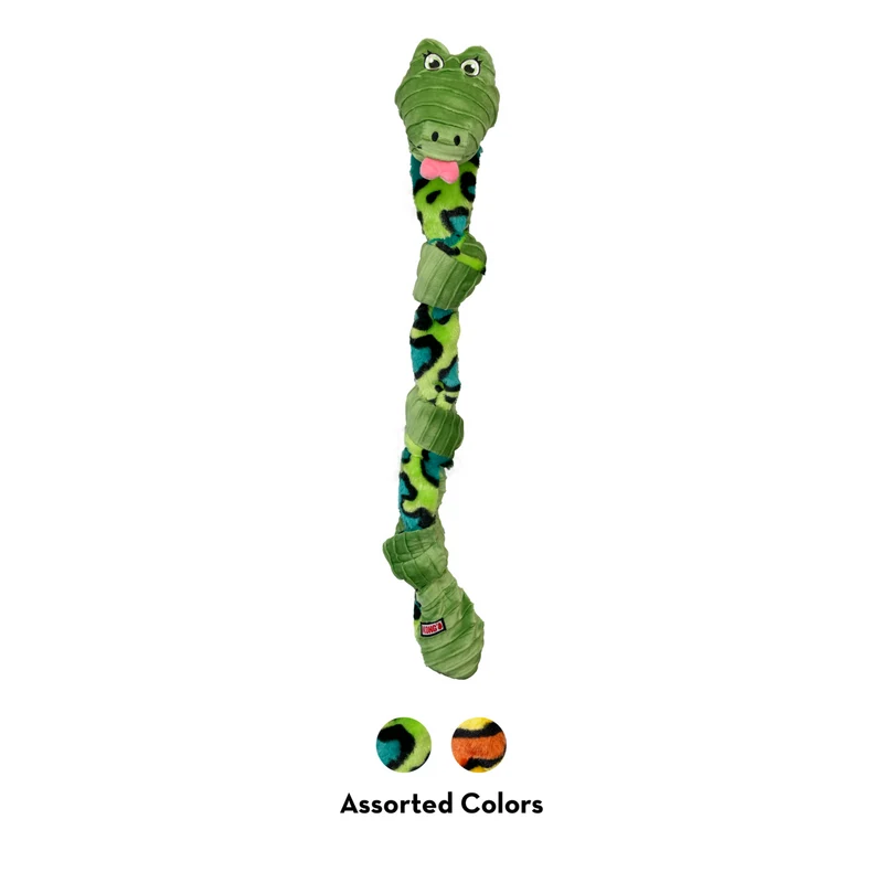 KONG Knots Snake – Plüsch-Schlange mit Knotenseil & Quietscher | 62 cm | Zerrspielzeug