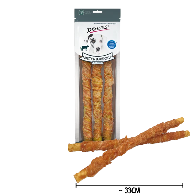 Dokas Kaurolle aus Rinderhaut 1 m für Hunde – mit Huhn oder Ente