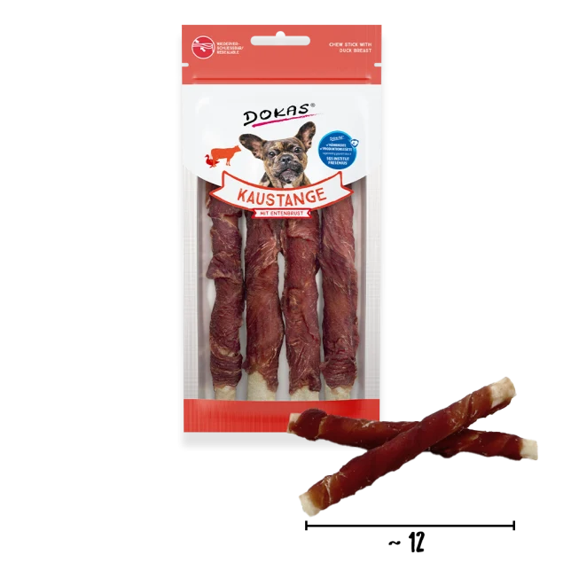 Dokas Kaustangen für Hunde – Rinderhaut mit Entenbrust & Hühnerbrust