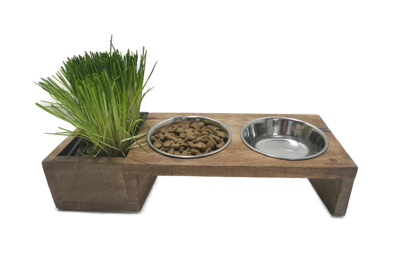 Futter und Trinknapf Duo Dinner Ständer Lela Rechteck Silber& Braun