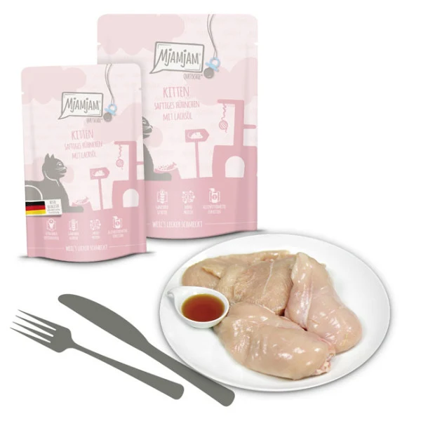 Mjamjam - Mahlzeit für Kitten saftiges Hühnchen verfeinert mit Lachsöl