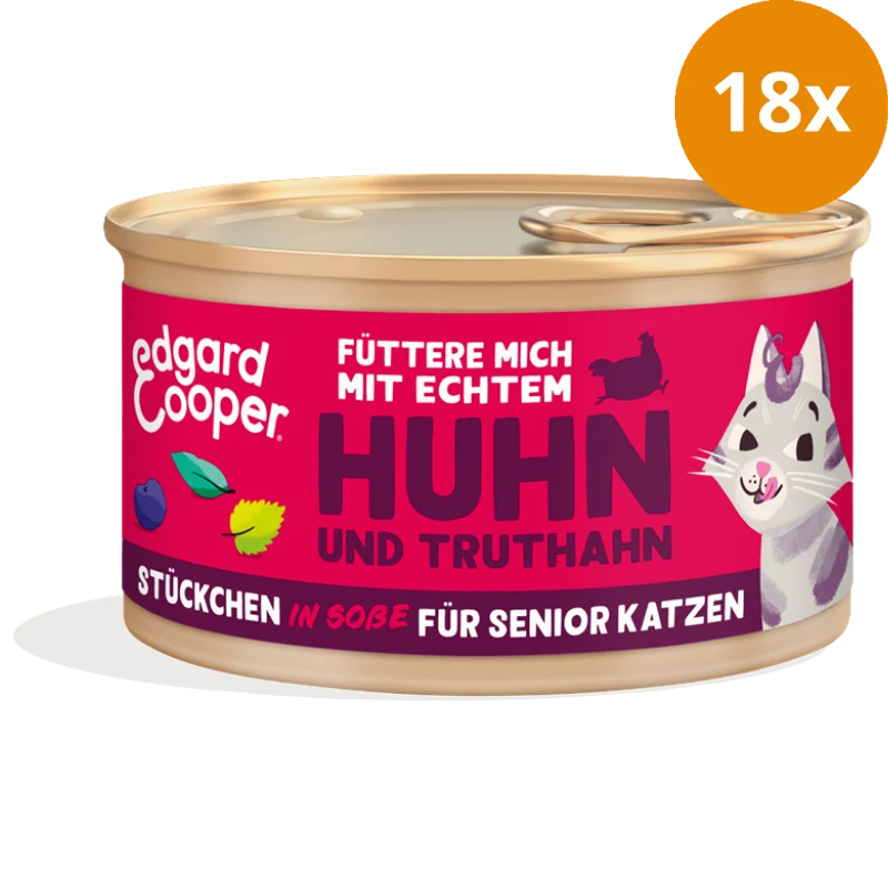 Edgard & Cooper Stückchen in Soße Senior Freilauftruthahn und Freilaufhuhn mit Blaubeeren, Nesselblätter 85g