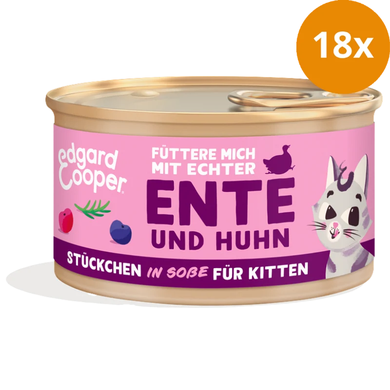Edgard & Cooper Stückchen in Soße Kitten Freilaufente und Freilaufhuhn mit Blaubeeren, Cranberrys 85g