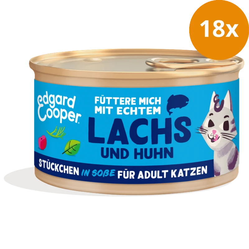 Edgard & Cooper Stückchen in Soße Adult Pazifischer Lachs und Freilaufhuhn mit Cranberrys und Basilikum 85g