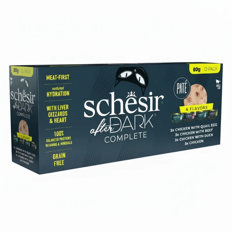 Schesir After Dark Complete In Pate' Wet Cat Food Variety Pack 12x80g
