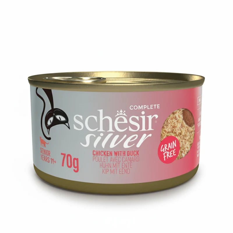 Schesir Silver Mousse & Fillets Wholefood Chicken With Duck Senior Wet Cat Food 70G