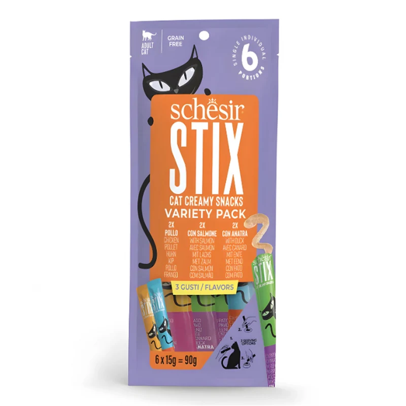 Schesir Stix Mixed Flavors Cream Snack Variety Pack Adult Cat Treats 90G 6x15G