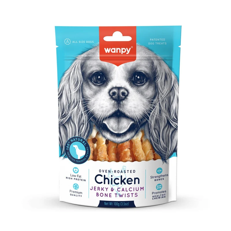 Wanpy Chicken Jerky & Calcium Bone Twists Dog Treats 100G