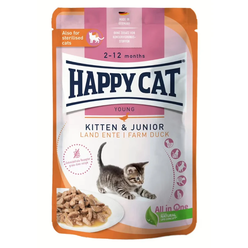 Happy Cat Meat in Sauce Kitten & Junior Farm Duck 85G