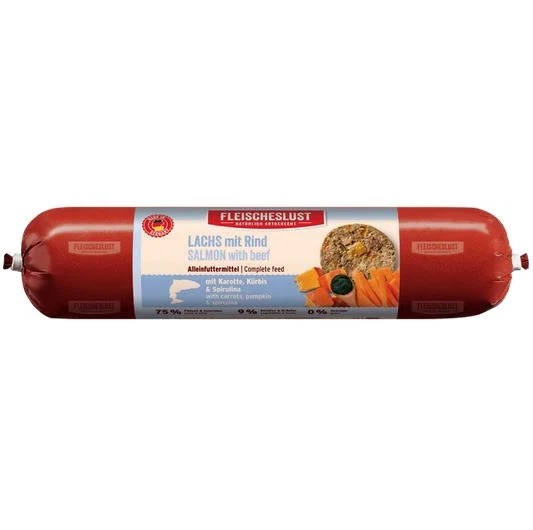 Fleischeslust Classic Lachs mit Rind, Karotte, Kokosflocken & Spirulina 400g