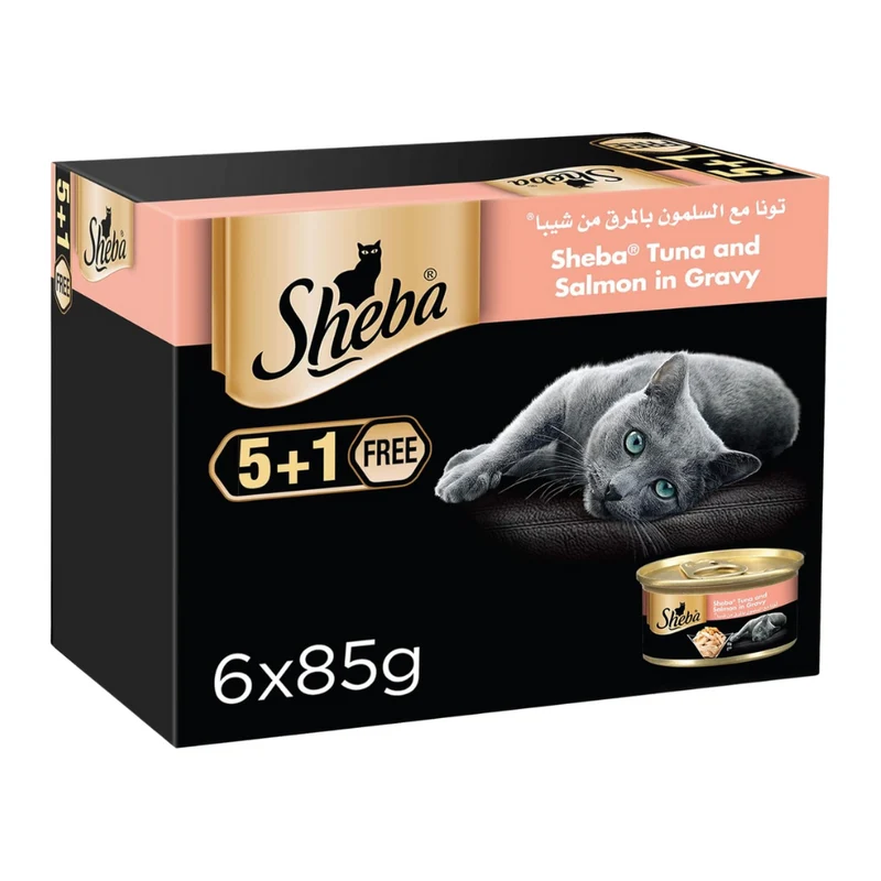Sheba Flaked Tuna Topped With Salmon In Can Wet Cat Food 5+1 FREE 6X85G