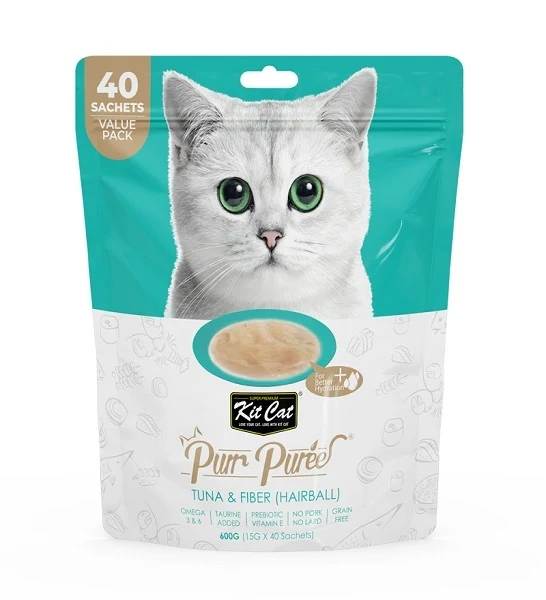 Kit Cat Puree Tuna & Fiber Hairball Cat Treats 600G