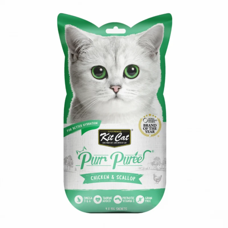 Kit Cat Purr Puree Chicken & Scallop Cat Treat 4X15G