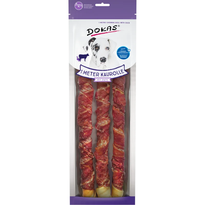 DOKAS 1 Meter Kaurolle mit Ente (Rinderhaut) 315 g | Hundesnack
