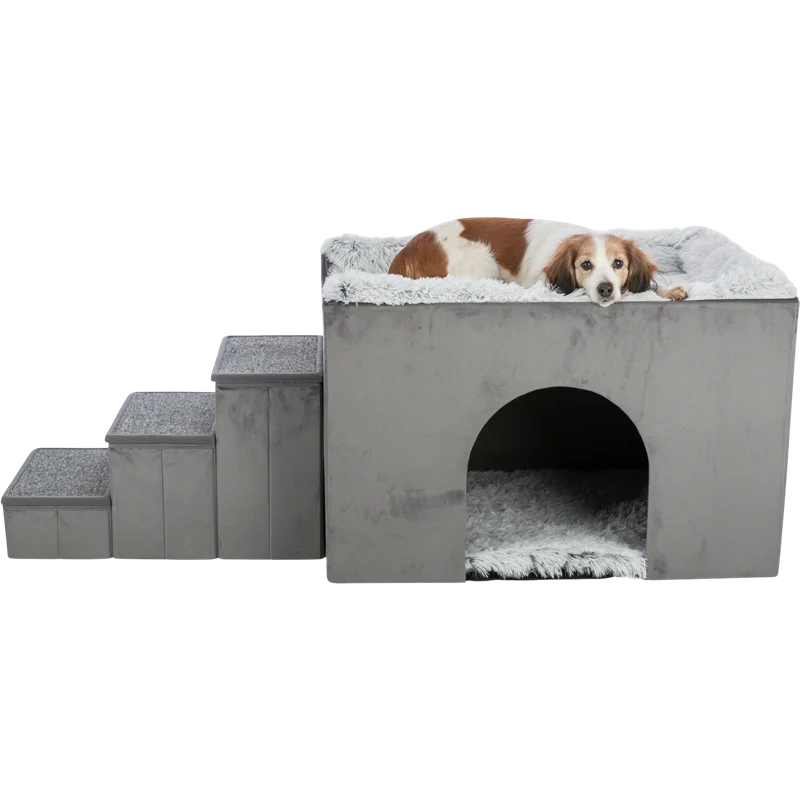 TRIXIE Höhle Harvey mit Treppe, grau/weiß-schwarz