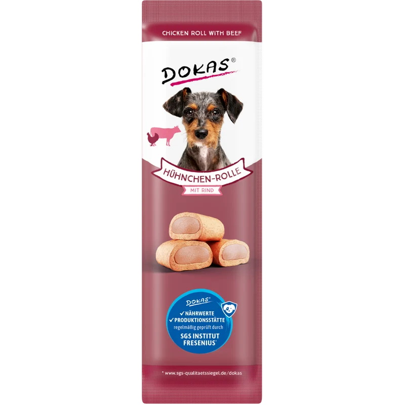 DOKAS Hühnchen-Rolle mit Rind 10 g | Hundesnack
