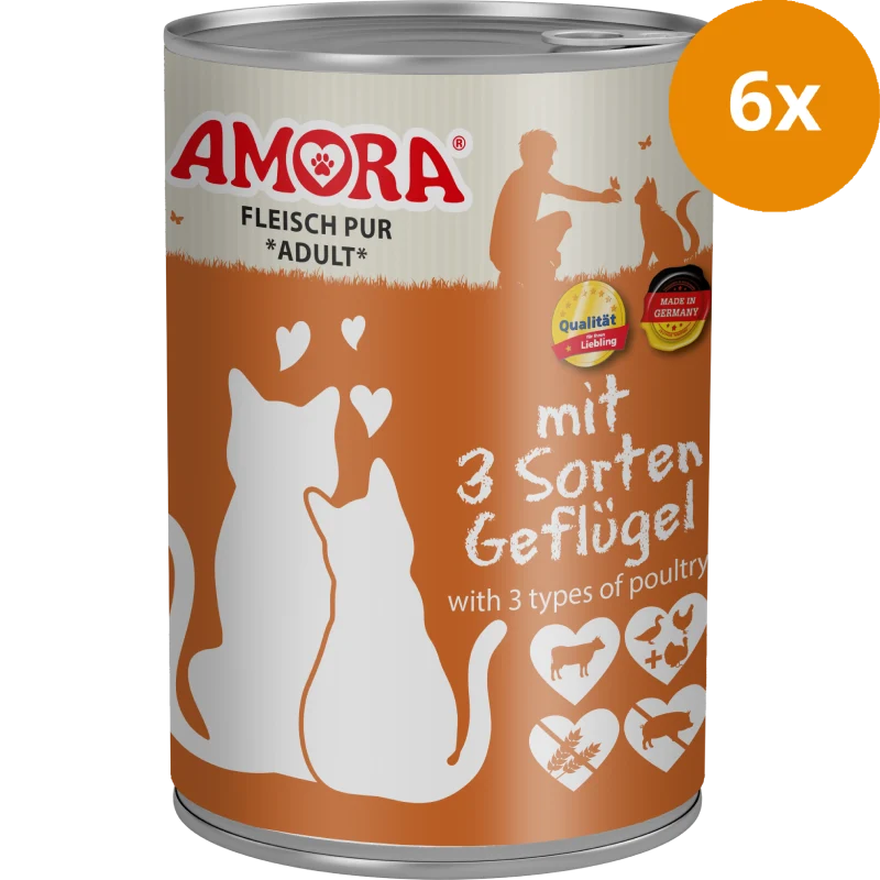 AMORA Fleisch Pur Katze 3 Sorten Geflügel 400 g