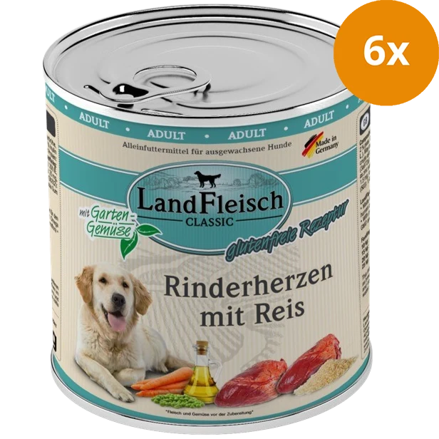 LandFleisch Dog Classic Rinderherzen mit Reis 800 g
