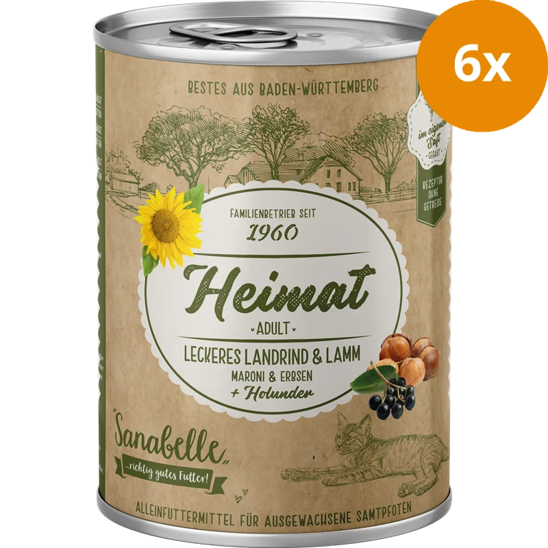 Sanabelle Heimat Dose leckeres Landrind & Lamm mit Maroni, Erbsen und Holunder 400 g