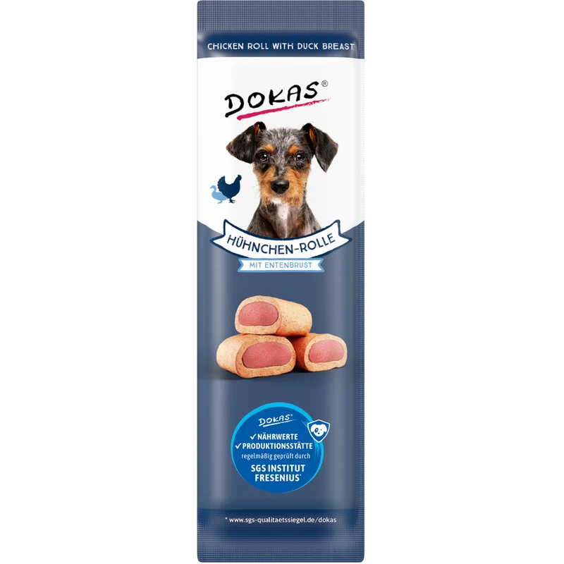 DOKAS Hühnchen-Rolle mit Ente 10 g | Hundesnack