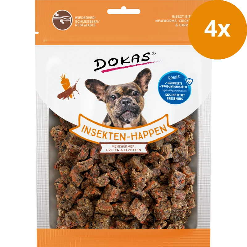 DOKAS Insekten-Happen Mehlwürmer, Grillen, Karotte 100 g | Hundesnack