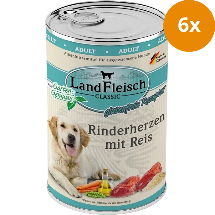 LandFleisch Dog Classic Rinderherzen mit Reis 400 g