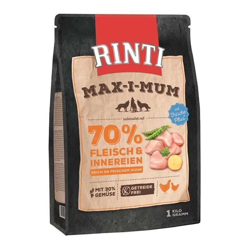 Rinti Maximum Trockenfutter für Hunde | Getreidefrei & Hoher Frischfleischanteil (Huhn oder Rind)