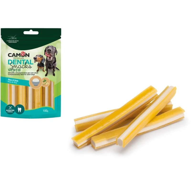 CAMON Veggie Dental Stick – Veganer Hundesnack mit Reis & Soja-Füllung