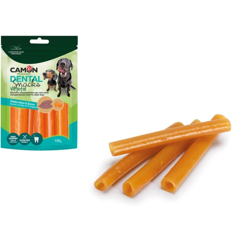 CAMON Veggie Hundesnack Süßkartoffel & Kürbis – Veganer Kausnack für Hunde