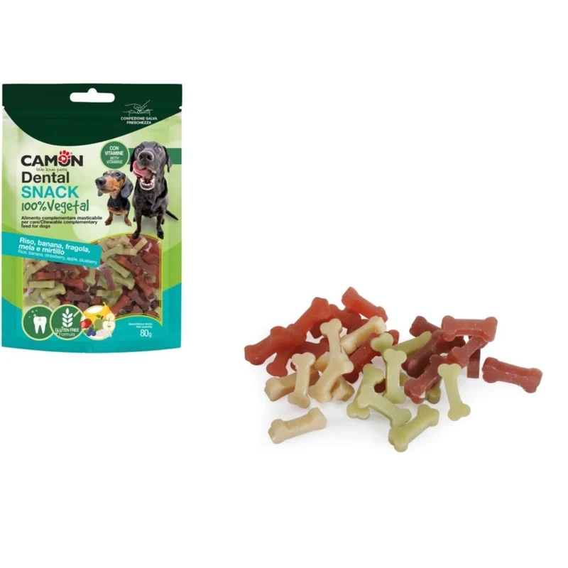 CAMON Veggie Früchtemix Hundesnack in Knochenform – Banane, Erdbeere, Apfel & Blaubeere