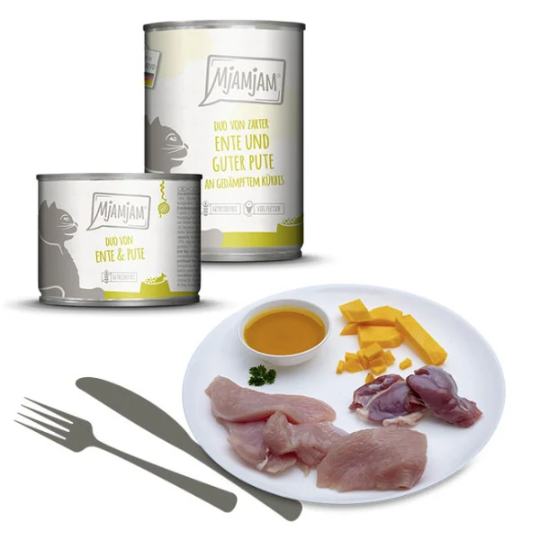 Mjamjam - DUO von zarter Ente & guter Pute an gedämpftem Kürbis