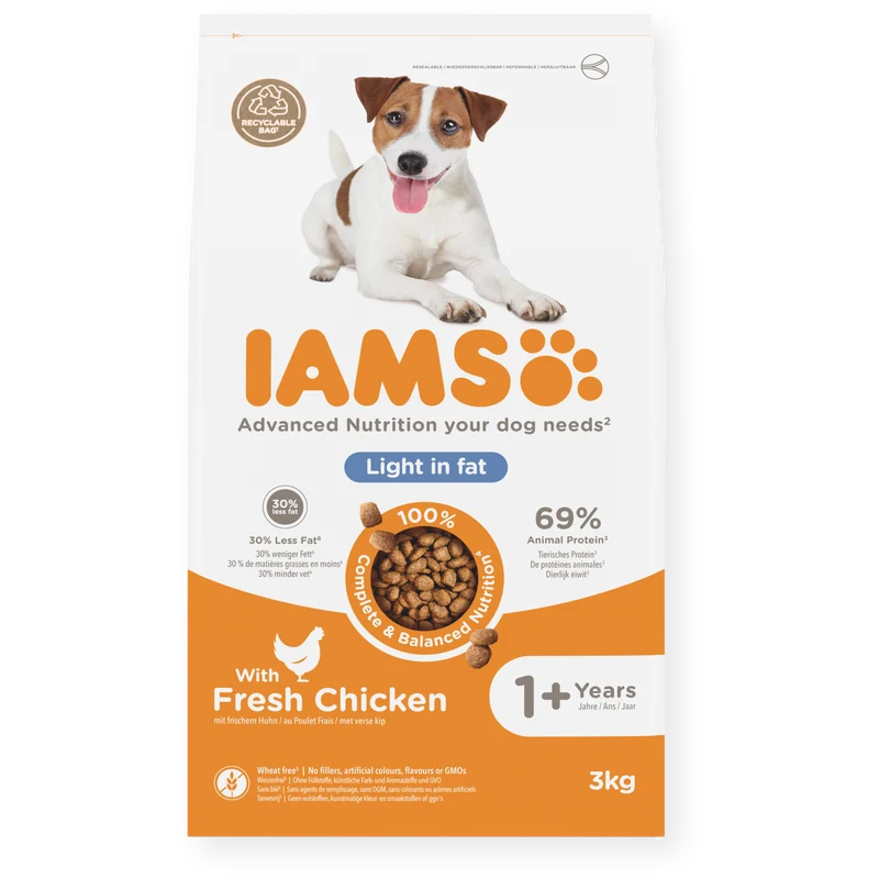 IAMS Trockenfutter Fettarm für ausgewachsene Hunde aller Rassen mit frischem Huhn