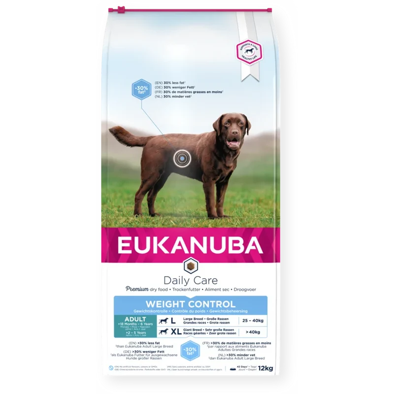 EUKANUBA Trockenfutter für ausgewachsene Hunde großer Rassen – Rezeptur zur Gewichtskontrolle mit frischem Huhn