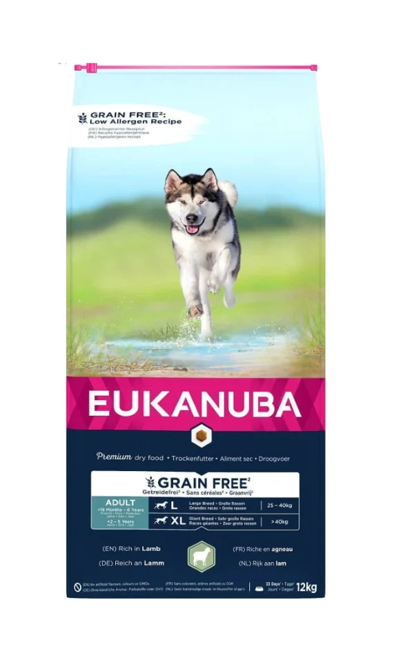 EUKANUBA Grain Free* Hundefutter für ausgewachsene Hunde großer Rassen mit viel Lamm