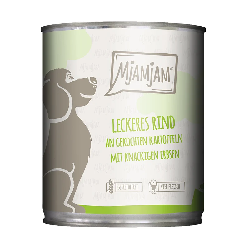 MjAMjAM leckeres Rind an gekochten Kartoffeln mit knackigen Erbsen