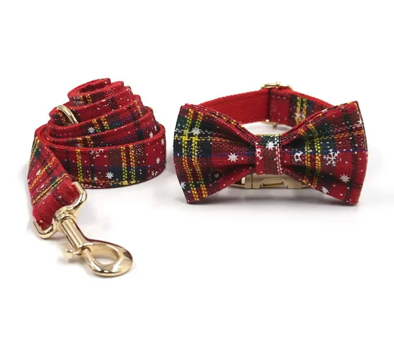 Personalised Dog Collar and Leash - Christmas set