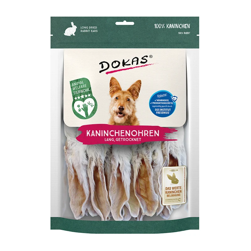 Dokas Kaninchenohren mit Fell getrocknet (lang) 180g