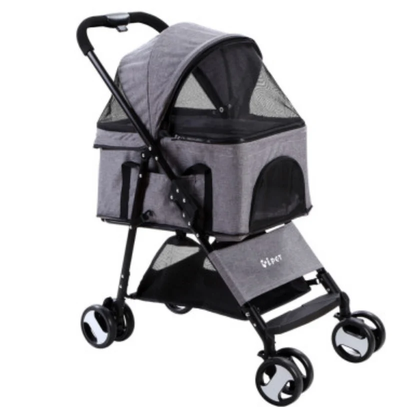 Pet Stroller Dog Carrier Foldable Pram 3 IN 1 Middle Size Grey