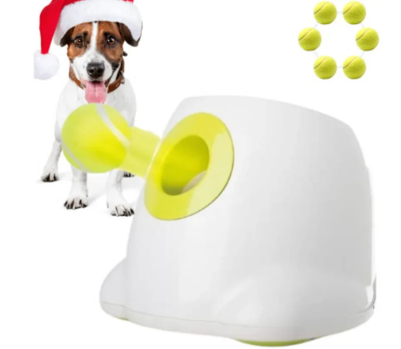 Automatic Ball Launcher Throwing Machine Dog Toys Interactive Tennis Pet 6Balls