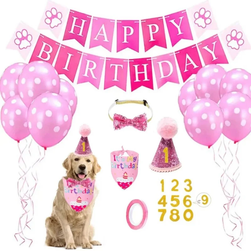 Dog Birthday decorations set - Pink