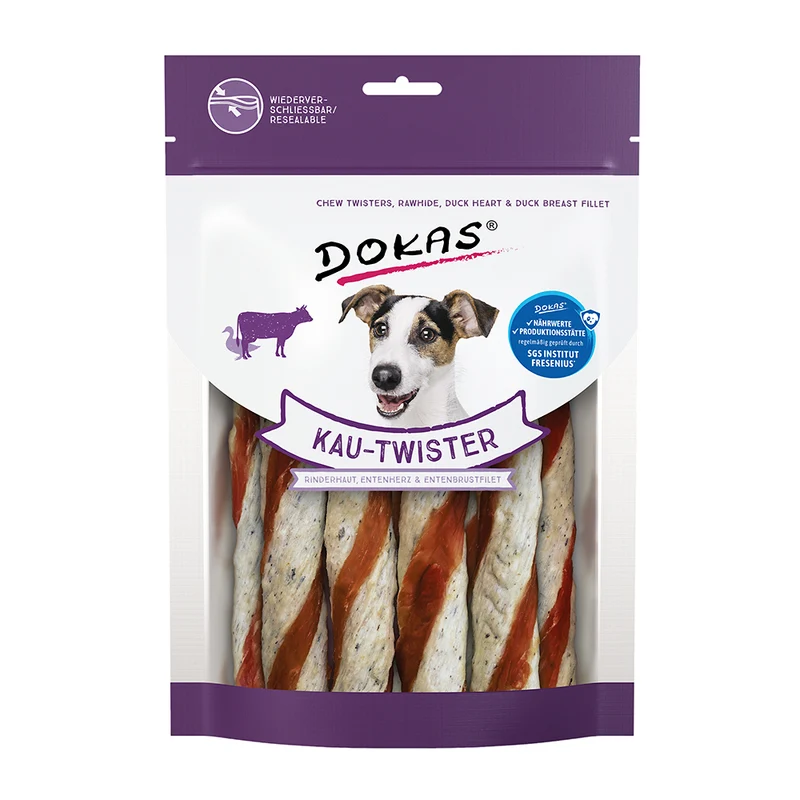 Dokas Kau-Twister Rinderhaut/Entenherz & Entenbrust 200g
