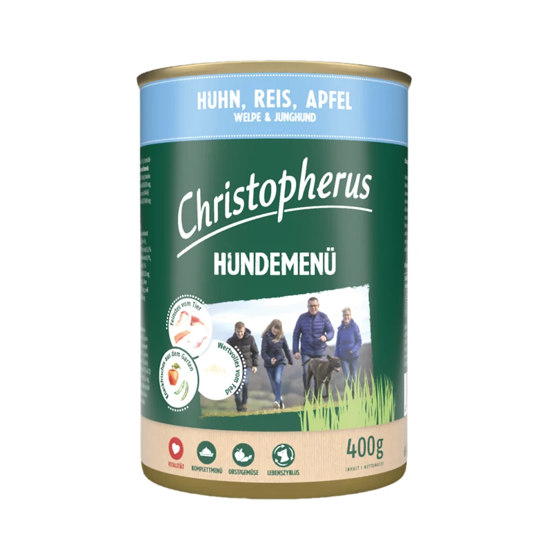 Christopherus Hundemenü Junior - mit Huhn, Reis & Apfel 400g