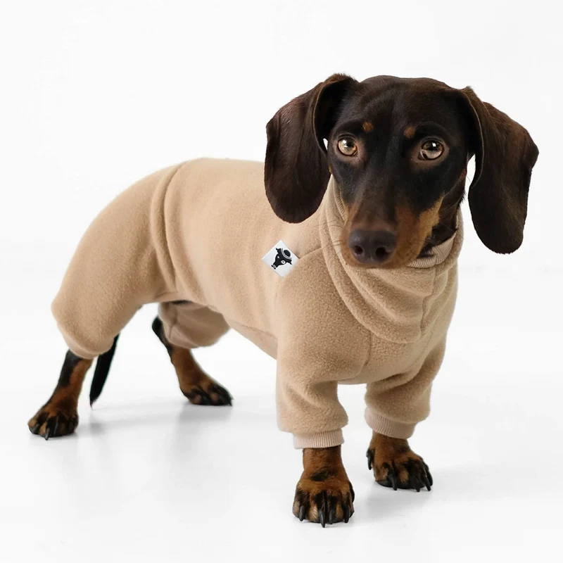 Fleece Overall für Dackel Sand Beige