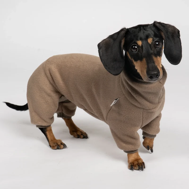 Fleece Overall für Dackel Taupe