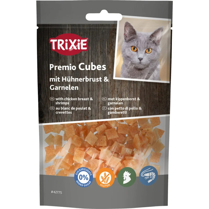 Premio Cubes mit Hühnerbrust & Garnelen, Katzensnack