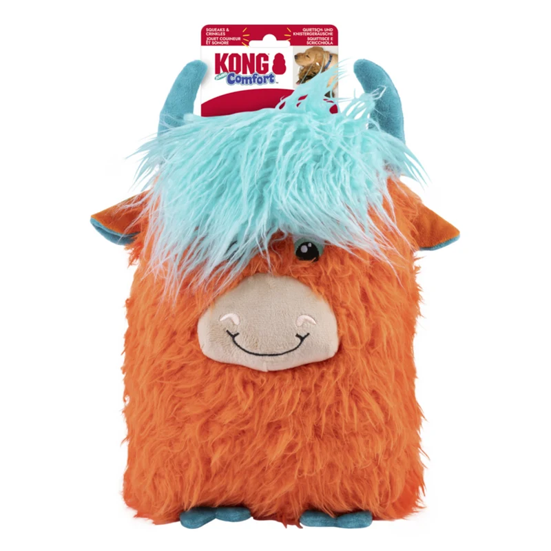 KONG Comfort Jumbo Highland Cow XL – Großes Plüsch-Hundespielzeug | 44,8 cm